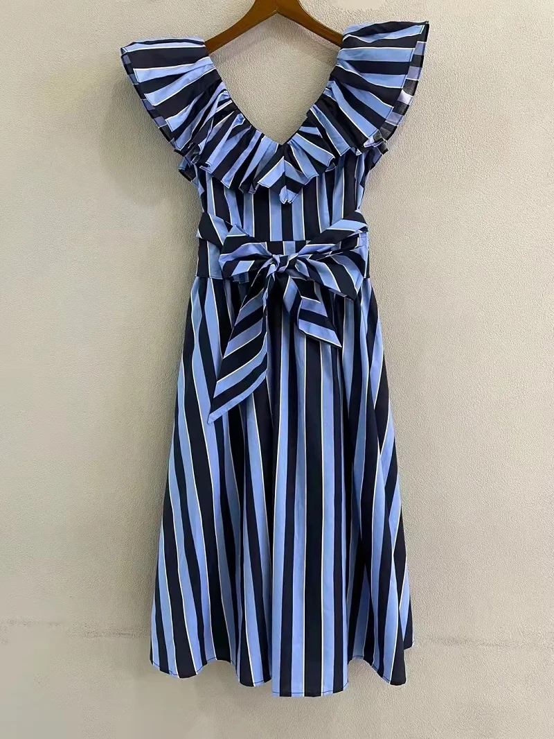 

Женское платье в полоску, с V-образным вырезом, без рукавов