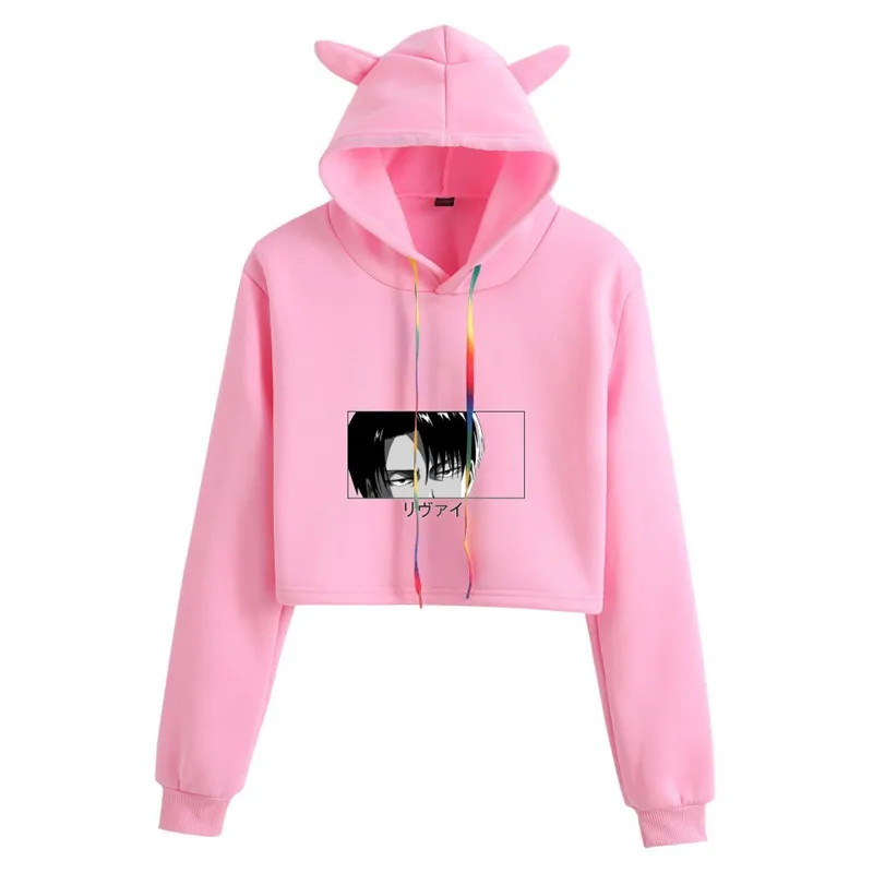 

Attack On Titan Hoodie Sweatshirt Women Crop Top Cat ear Hooded Fashion Hoodies Women Hoody Fleece Cotton Pullover sweatshirt