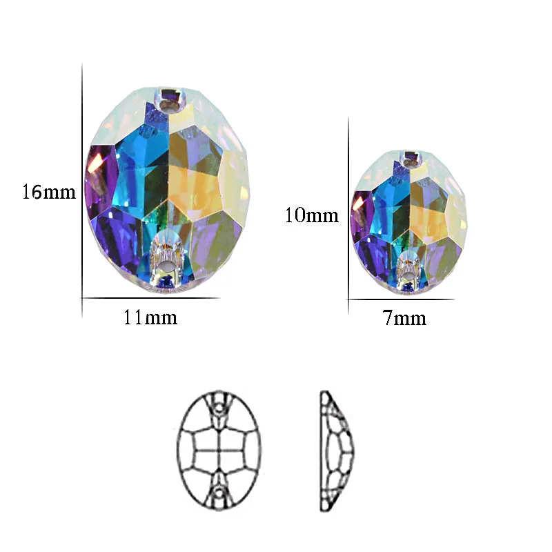 Высококачественные овальные Стразы всех размеров для пришивания AB стеклянные
