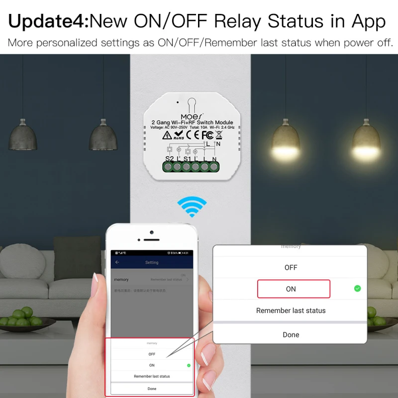 Hidden 2 Gang Way 104B WiFi Smart Light Switch Module Home/Tuya APP Remote Control Bluetooth Work With Alexa Google Home | Обустройство