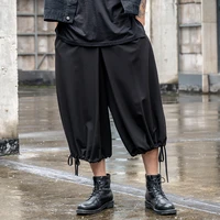 new mens black trousers with drawstring design yamamoto style loose straight leg nine point slacks