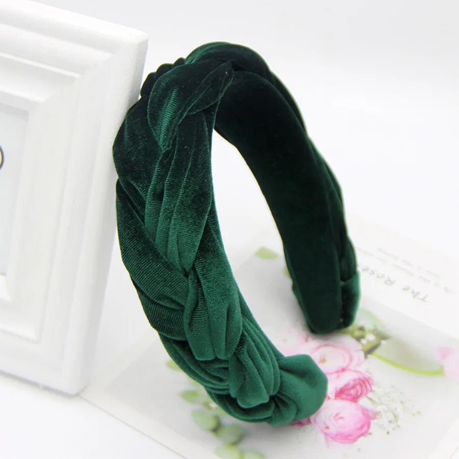 Thick- dark green Haimeikang, модная новинка, ободок для волос, твист, косичка, Женский обруч для волос, золото, бархат, ткань, утолщение, зимние аксессуары для волос - Цвет: Thick- dark green