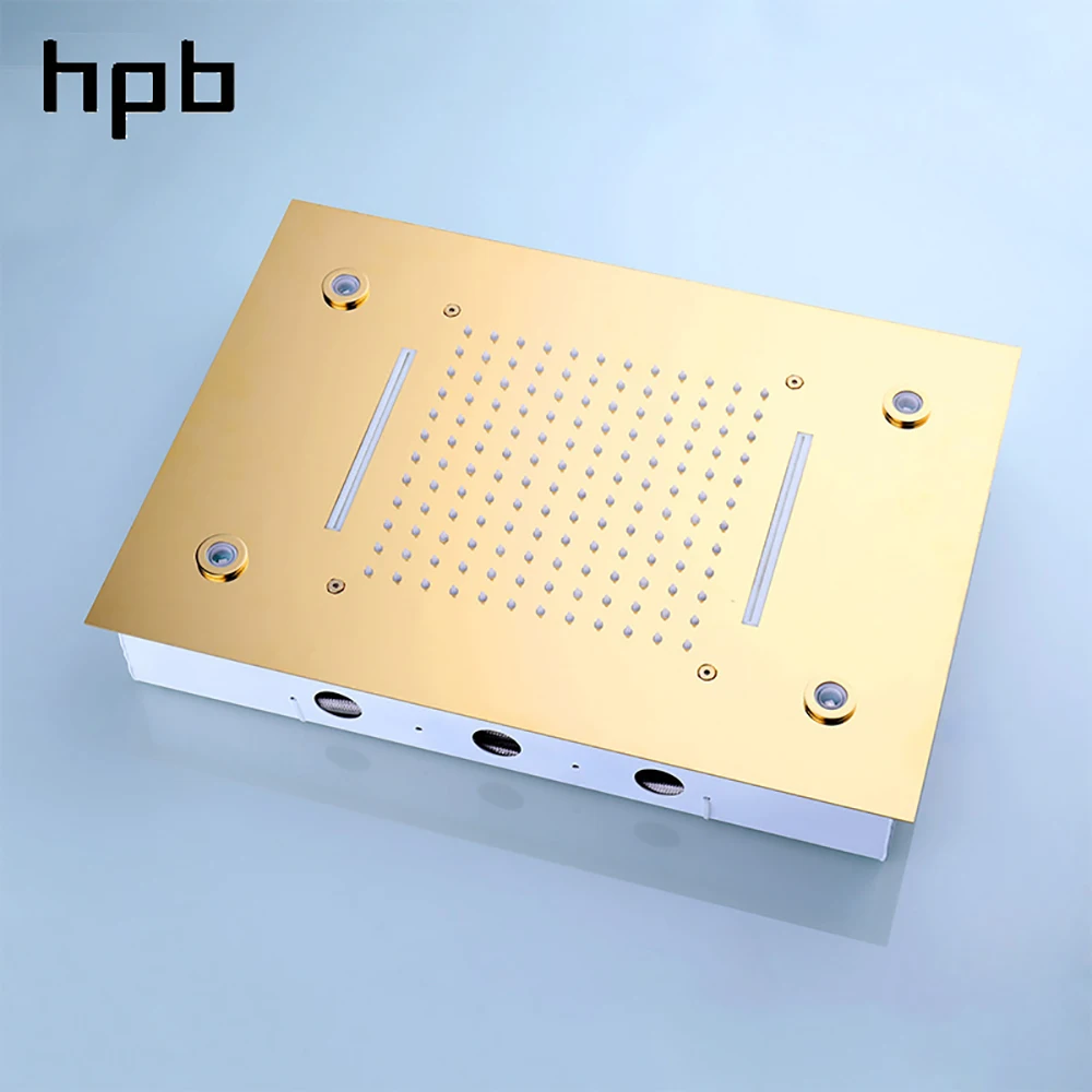 

Shower Faucet Concealed Gold Hot Cold Water Multi Function Ceiling Large Shower Head with Hand Shower 4-Lever Brass Mixer Valve