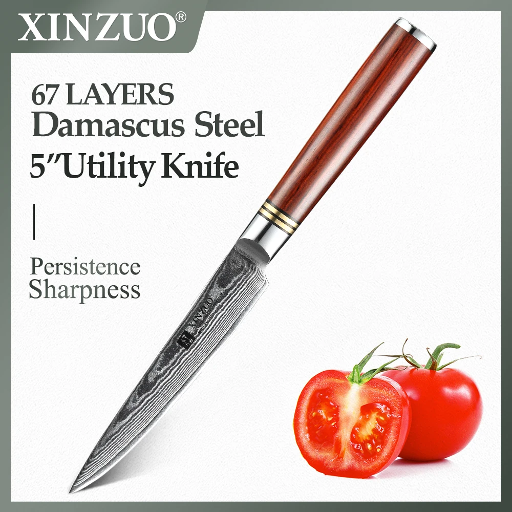 XINZUO 5 "дюймов Универсальный Ножи высокоуглеродистой японской VG10 Дамаск Сталь