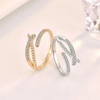 925 sterling silver plated 14k gold cross korean luxury adjustable shiny zircon wedding fashion ring jewelry for women gift new
