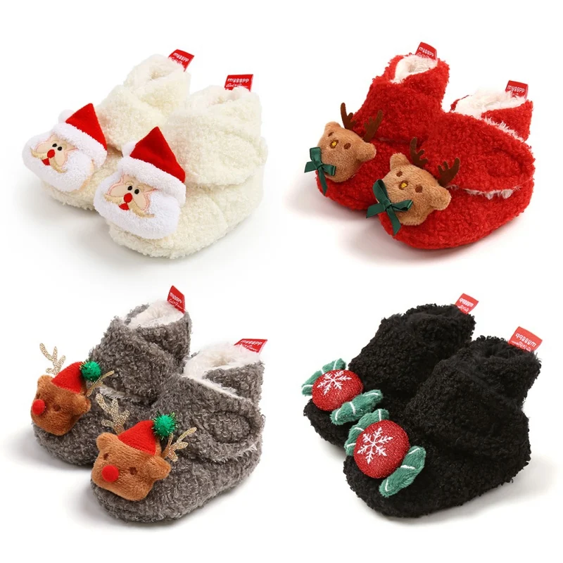 

Christmas Newborn Baby Shoes First Walk Boots Girl Boy Soft Anti-slip Shoes Xmas Deer Santa Claus Cute Warm Toddler Baby Shoes