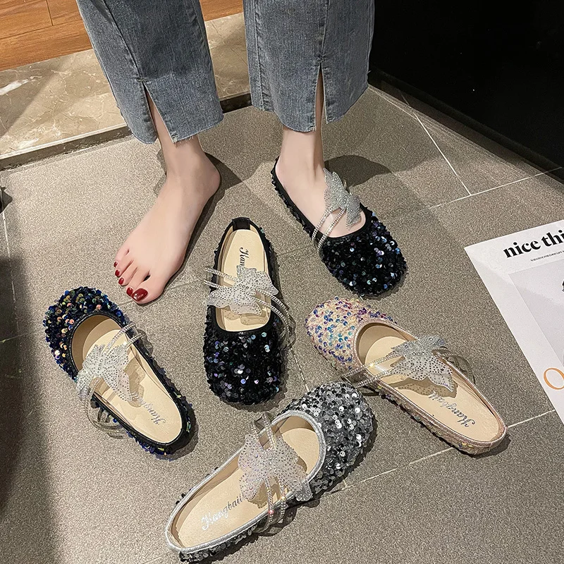 

Low Slippers Women Summer Luxury Slides Sliders Shoes Cover Toe Butterfly-Knot Pantofle Designer Flat 2021 Fashion Bling Basic B