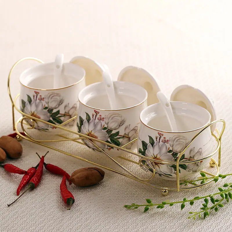 Household Ceramic Seasoning Box Kitchen Supplies Jar Set Large Capacity Oil Pot High-end Salt Monosodium Glutamate | Дом и сад