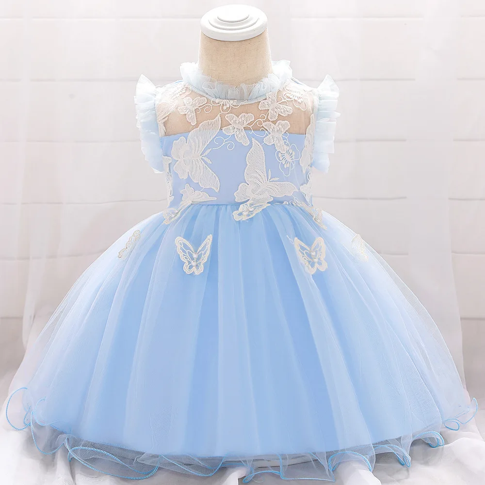 butterfly Sky blue Прямая поставка; Детский костюм для малышей; платье для новорожденных девочек 1-2 лет на день рождения; платье принцессы с рукавами-крылышками; платья для крестин для детей - Цвет: butterfly Sky blue