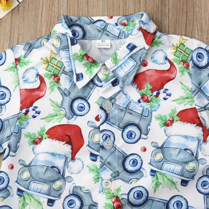 Изысканная детская одежда Рождественская рубашка с принтом такси для маленьких