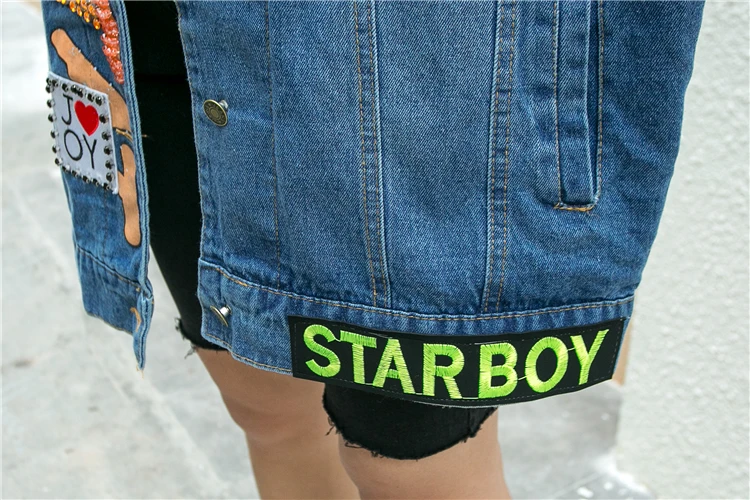 

Vefadisa Stitching Color Denim Jacket Women 2021 Spring Letter Embroidery Denim Coat Casual Women Denim Coat Blue QYF3634
