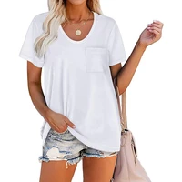 solid color tops tee shirts women pocket t shirt 2021 summer casual o neck loose t shirt short sleeve female soft tops
