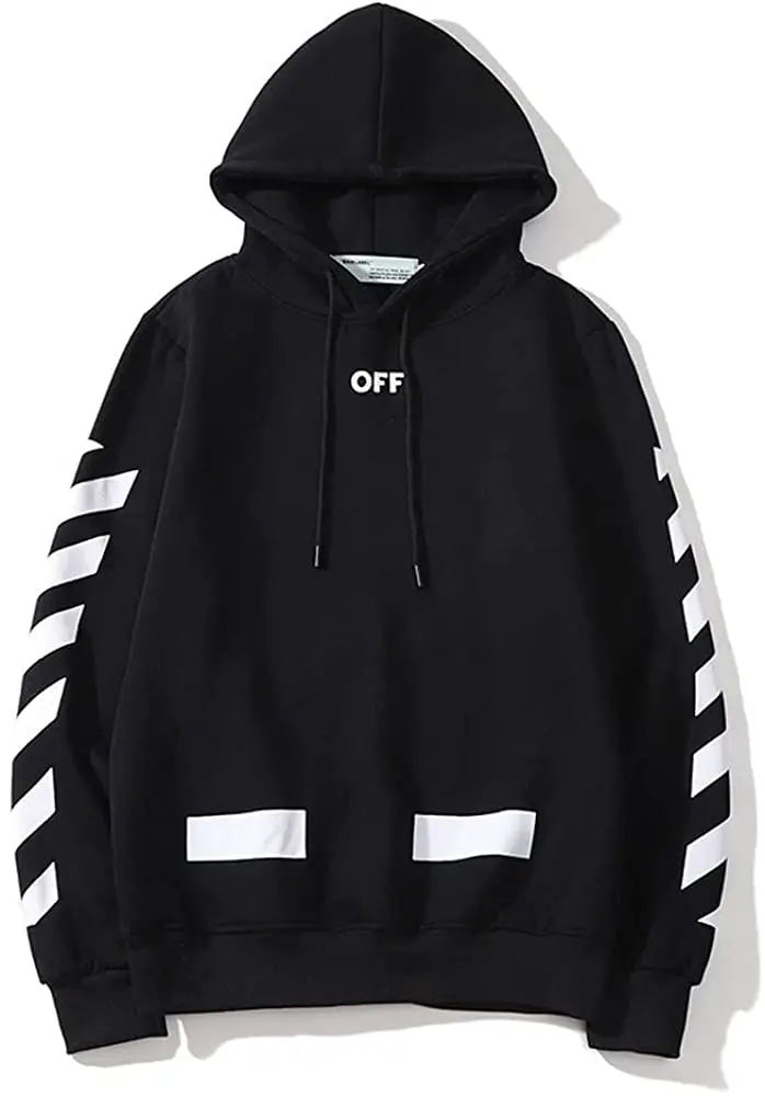 

KINYBABY Unisex Adults Fashion Off Striped Arrow Hoodie Sweatshirt Hip Hop Pullover Sweater Shirt Trendy Hooded Top