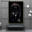 Картина в африканском стиле, черная фотография, Современная искусственная кожа, пушистые волосы, женские холщовые картины для стены в гостиной