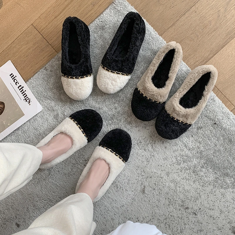 

Мокасины женские универсальные с закрытым носком, повседневные кроссовки, лоферы с круглым носком, меховые мокасины для вождения, зима 202