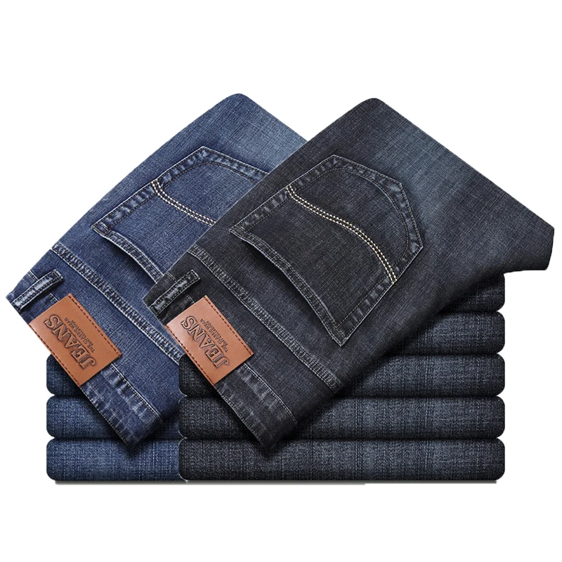 

2021 Spring New Men Business Casual Jeans Classic Blue Black Fashion Stretch Straight Denim Pants Brand Male Office Work