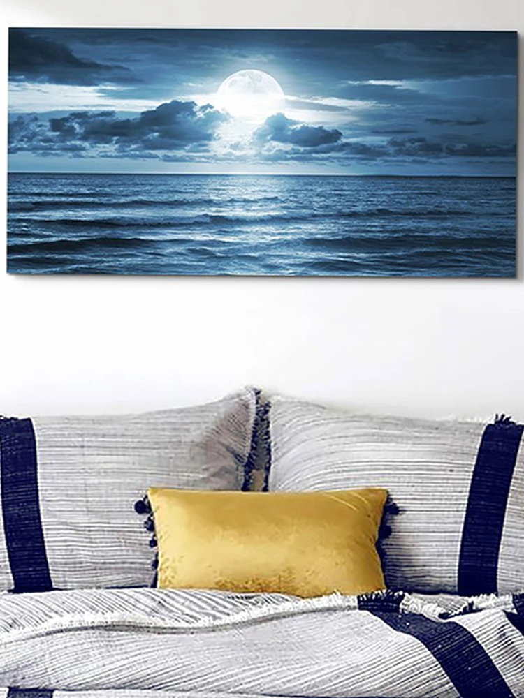 

large 5D DIY Diamond Painting Cross Stitch Moon night Seascape full square Round Diamond embroidery Handmade Living Room Decor