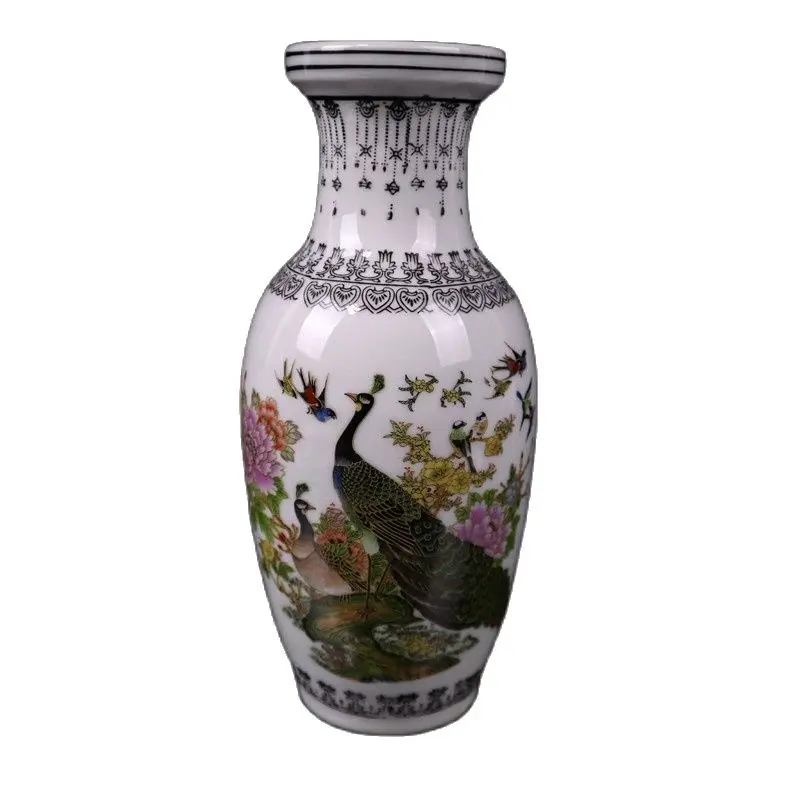 

Китайская старинная фарфоровая ваза с розовым павлином