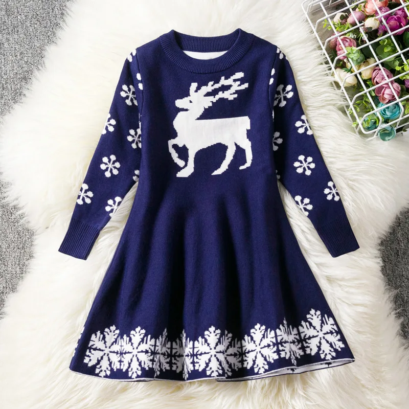 Girls Cardigan Christmas Sweater Dress Kids Thick Winter Dresses Toddler Jumper Pullover owns Pull Noel Enfant Fille Kersttrui | Детская