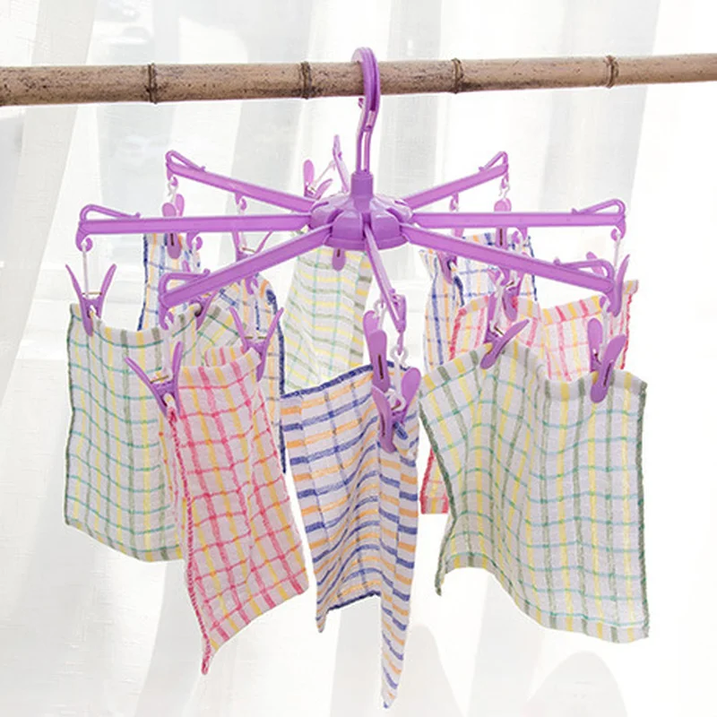 

Round Plastic Folding 16 Clips Hanging Clothes Hangers for Drying Underwear Socks Windproof