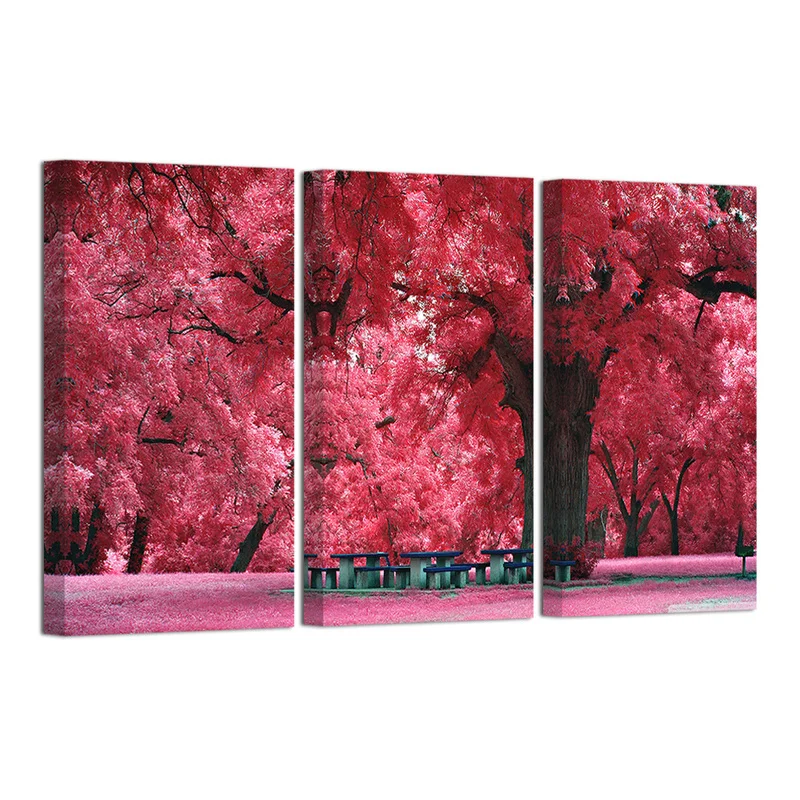 

Landscape Canvas Painting Red Leaves Trees Wall Art Poster 3 Pieces City Park Scenery HD Print Modern Home Decor Picture