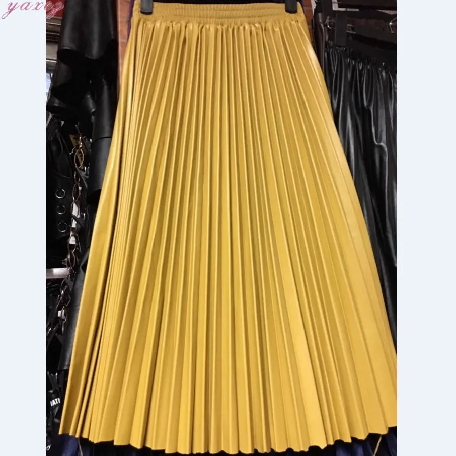Плиссированная юбка Женская из искусственной кожи с высокой талией длинная