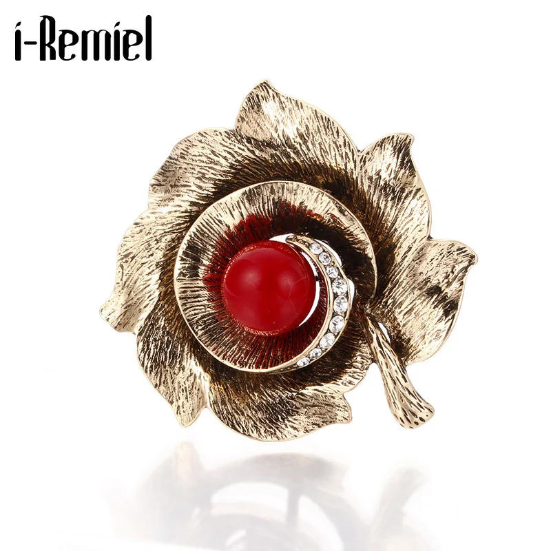 I Remiel модная новинка ретро красная Цветочная брошь жемчужная булавка Стразы