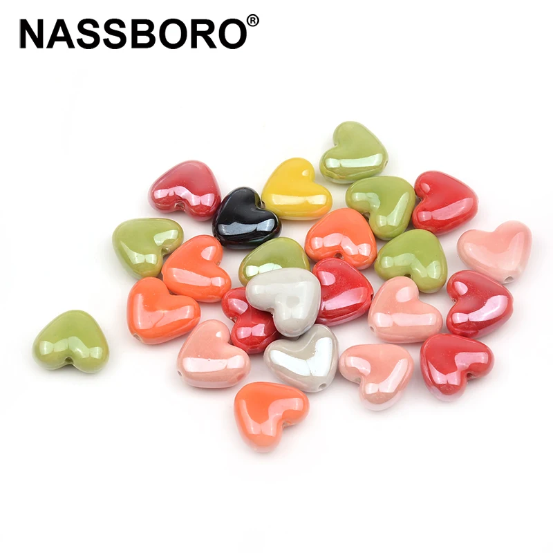 

Love Heart Shape Beads Ceramic Beads Porcelain Spacer Loose Beads For Jewelry Making Beads Handmade DIY Hearts for crafts