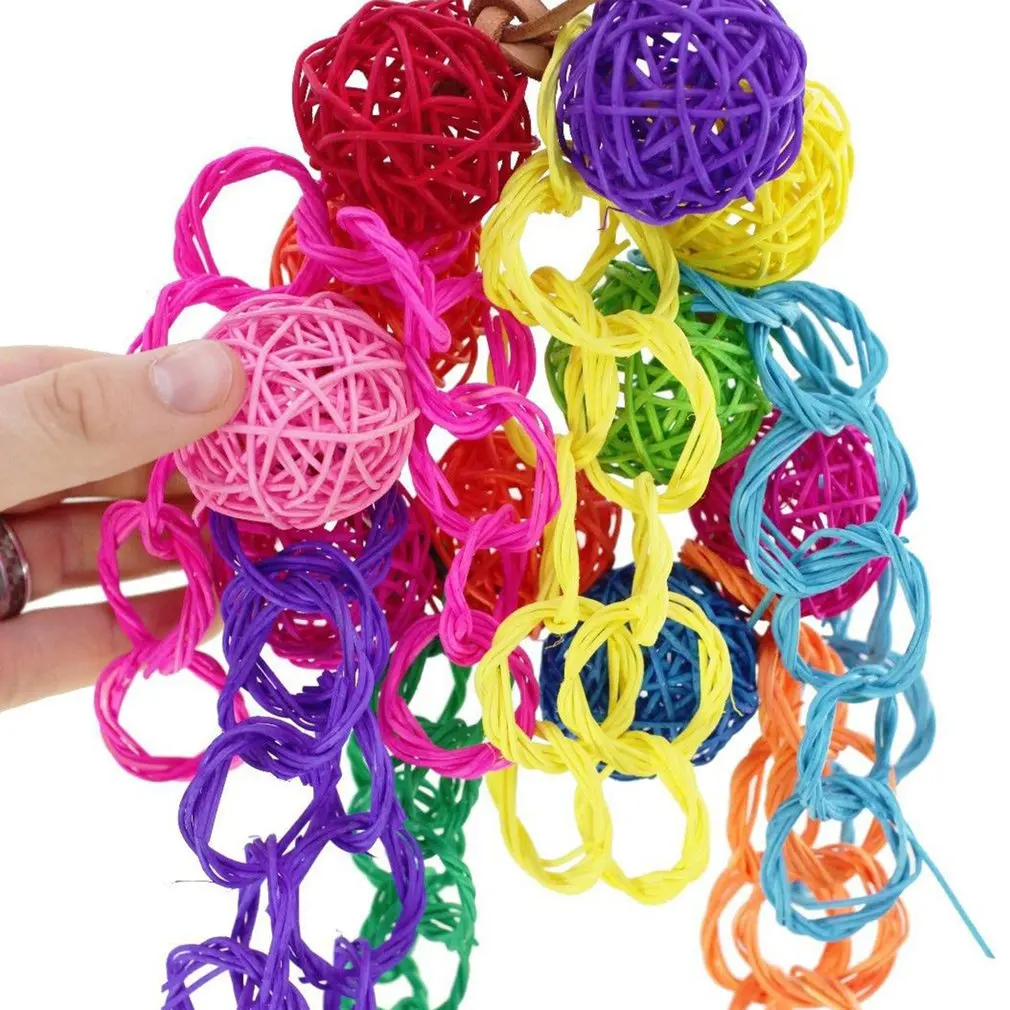 Красочные ротанговая Пальма клубок из воловьей кожи поводок Портативный Птица