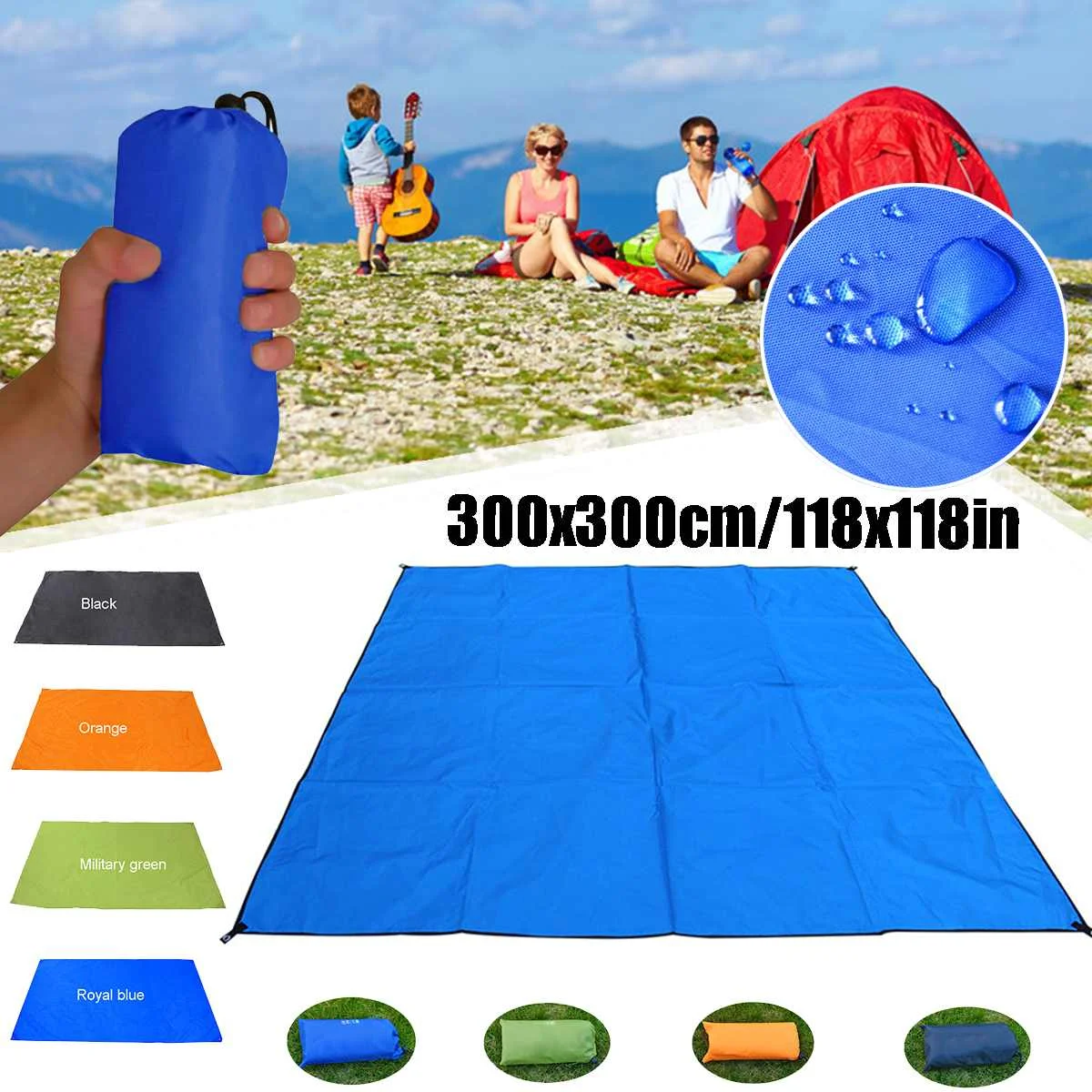 

300x300mm Portable Pocket Picnic Mat Waterproof Sand Beach Mat Outdoor Camping Folding Blanket Picknick Tent Cover Bedding Bed