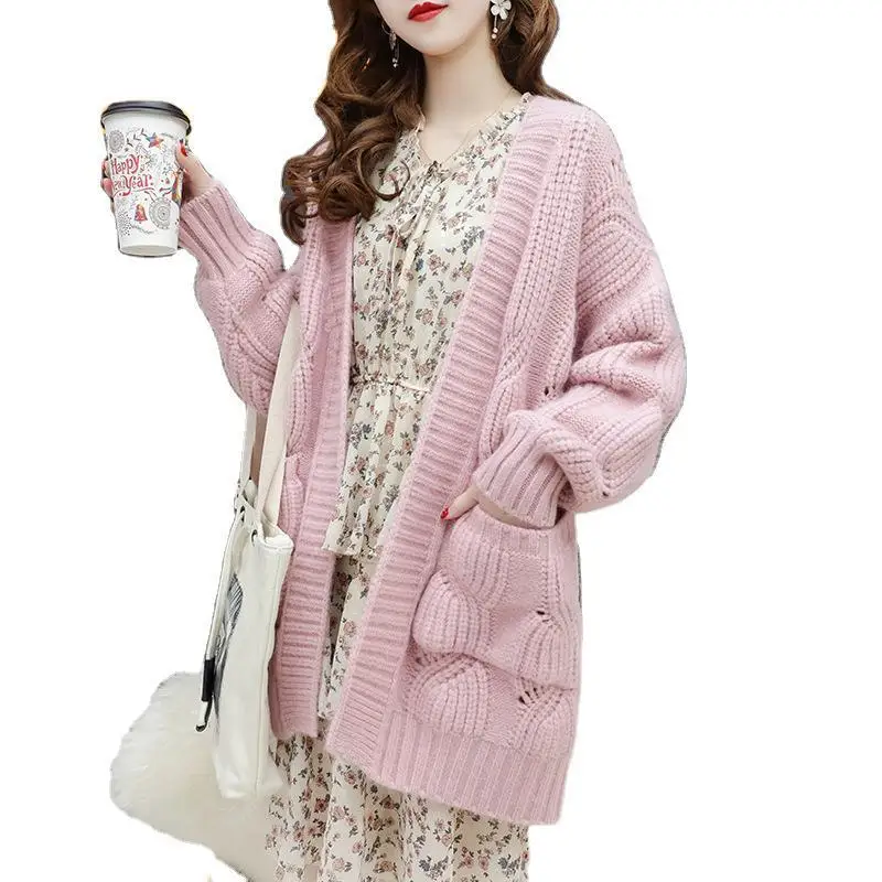 

Long cardigan sweater whom fall 2019 new female han edition loose languid is lazy wind is hollow-out sweater coat