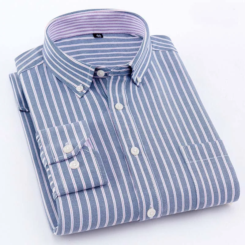 Мужская Повседневная рубашка из ткани Оксфорд полосатая дышащая с длинными
