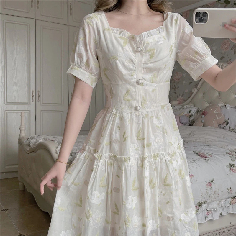 

French Gentle Floral Dress Summer 2021 New Women's Retro Fairy Super Mori Temperament Small Skirt