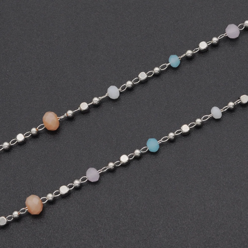 

30 Meters/lot Silver 3-4mm Oval Crystal Stone Beads diy jewelry Making Chains Wholesale Factory Direct