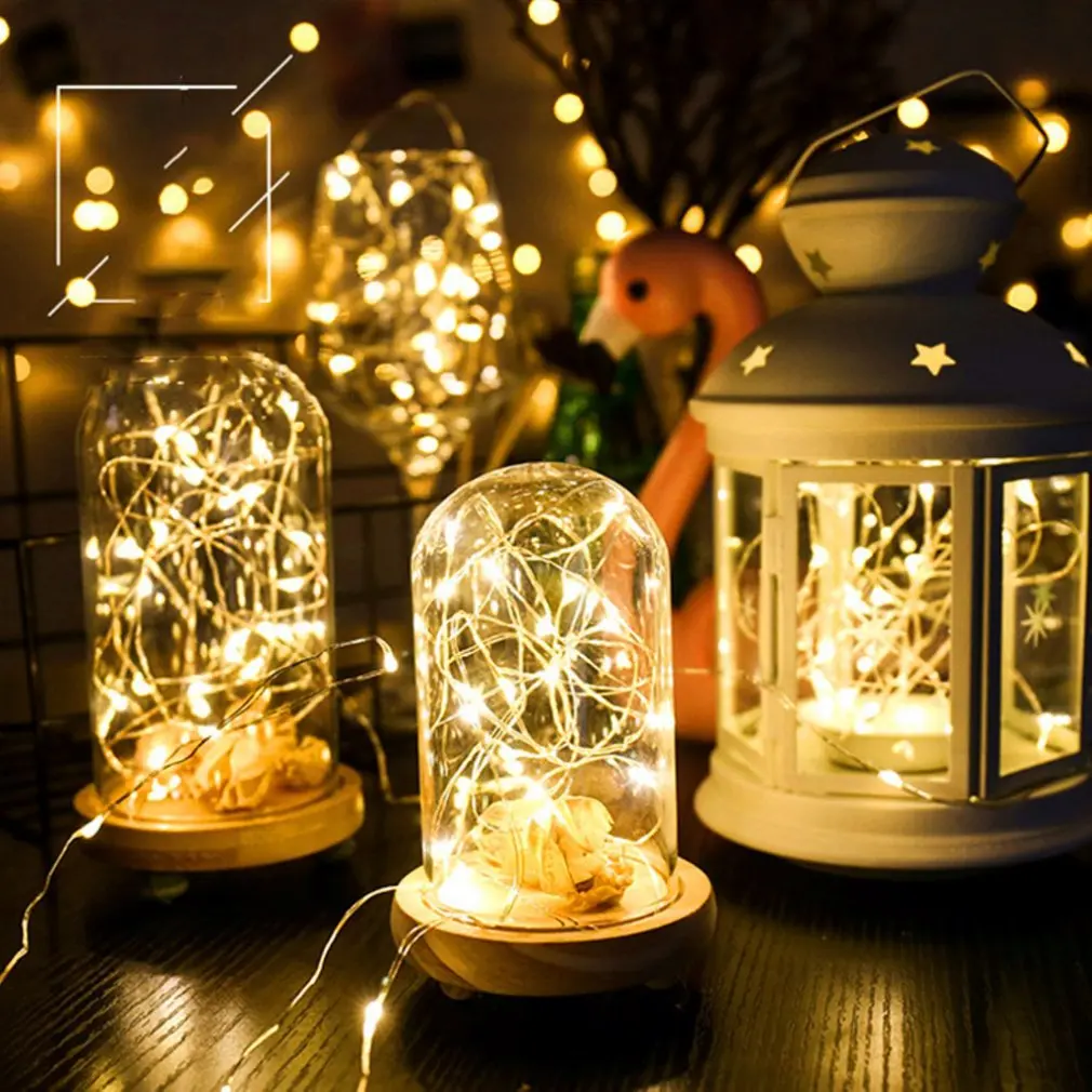 Открытый Солнечный медный провод Кнопка лампа струна спальня комната креативный