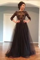 half sleeves fairy ball gown princess prom dresses backless black floral lace formal party dresses tulle long evening gowns