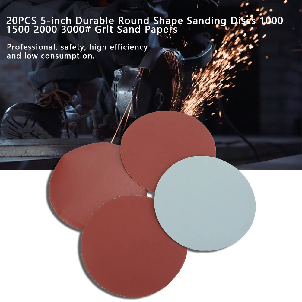

20 шт. 5-дюймовые шлифовальные диски из оксида алюминия, полировальные диски, прочные круглые шлифовальные диски высокой износостойкости