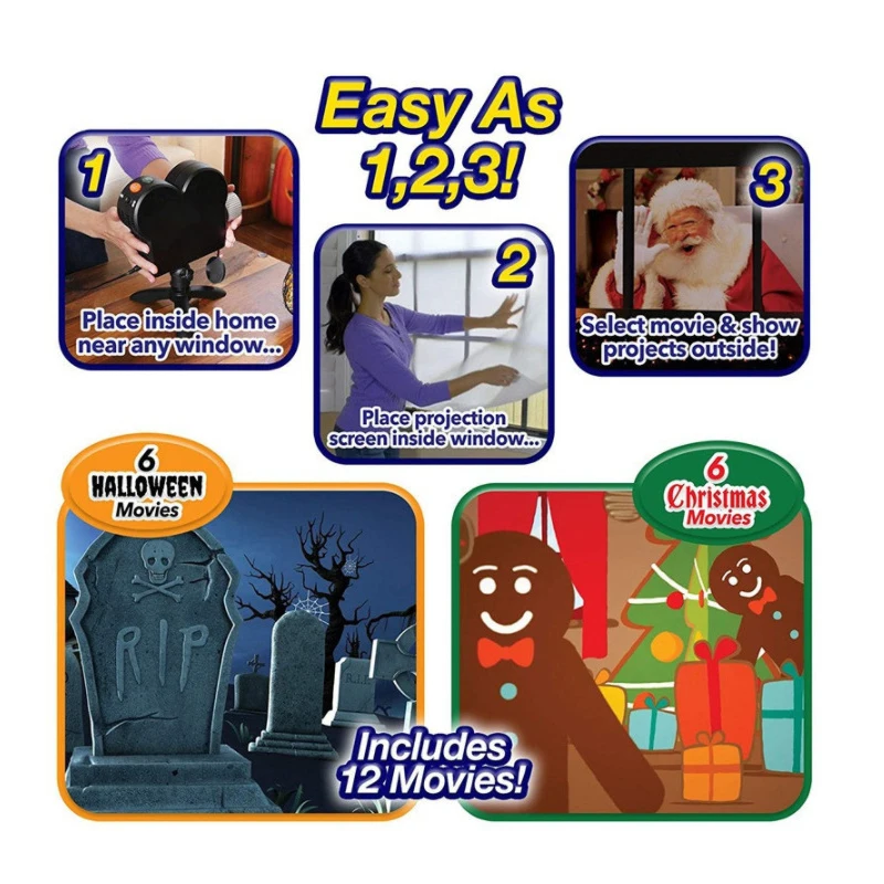 

12 Movies Mini Home Theater Projector Christmas Halloween Laser Projector Indoor Outdoor Window Wonderland Projector For Kids