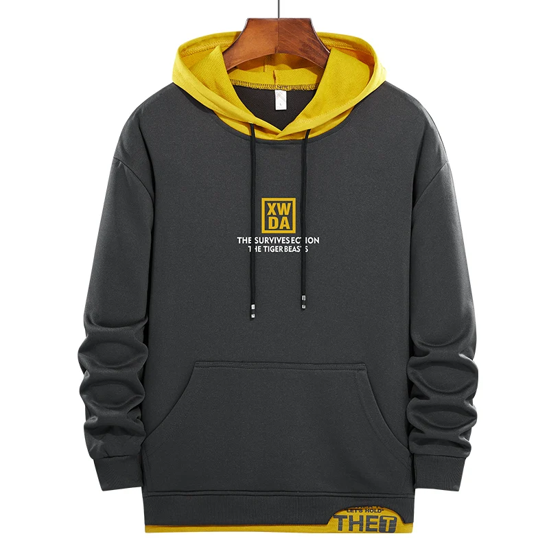 

Spring Autumn New Men Hoodies Patchwork Thin Color Matching Hip-Hop Streetwear Male Brand Printed Sweatshirts Teenagers Clothing