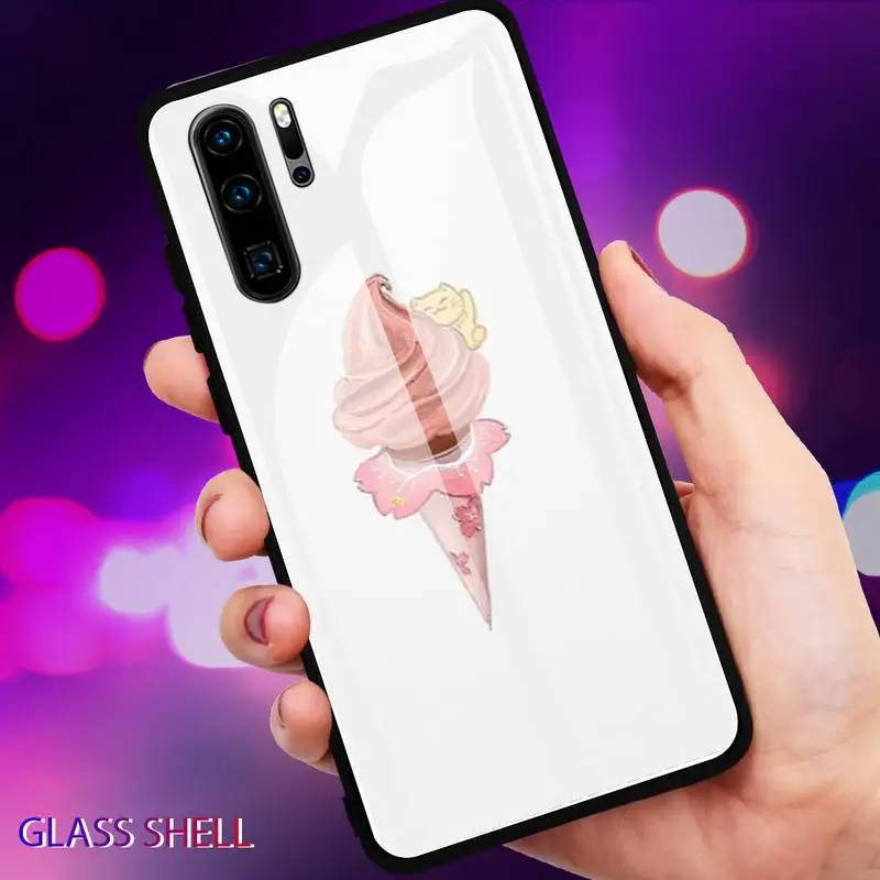 

Luxury creative cute ice cream Phone Case For Huawei P9 10Plus 20PRO P30 Lite Back Cover Tempered Glass Cases For NOVA 3E Series