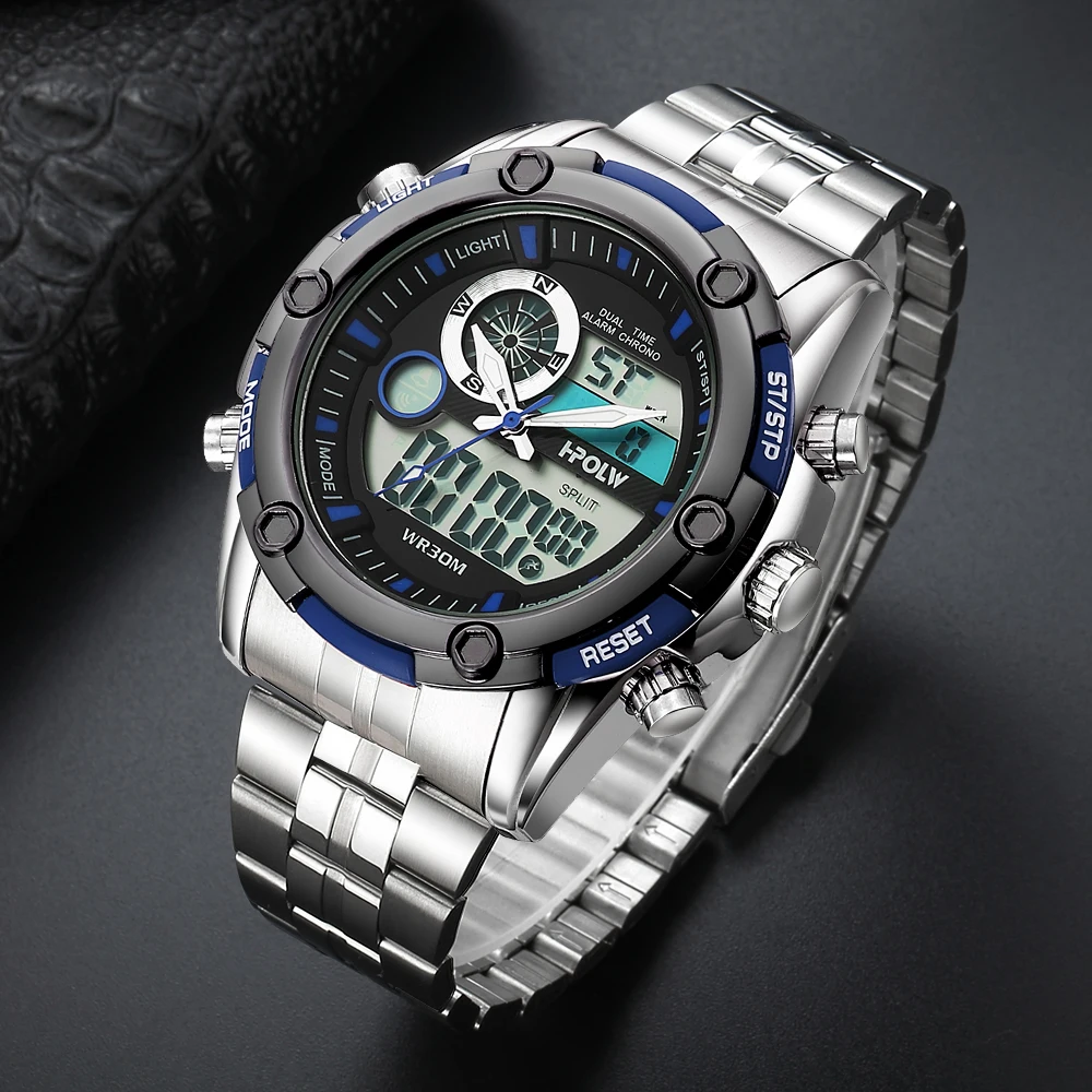 Роскошные светодиодный часы Для мужчин новый HPOLW спортивные s Полный Сталь
