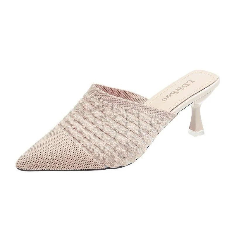

2021 Summer Women's Shoes Slippers Slip-On Solid Cover Toe Fashion Sexy High Heels Thin Heels Air Mesh All-match Breathable
