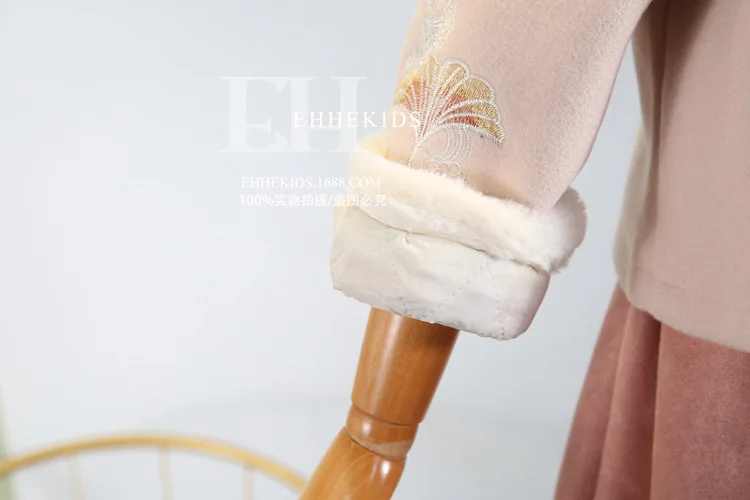 Hanfu/зимняя одежда для девочек; вельветовый комплект из 3 предметов в китайском стиле; коллекция года; детский утепленный Воротник с вышивкой