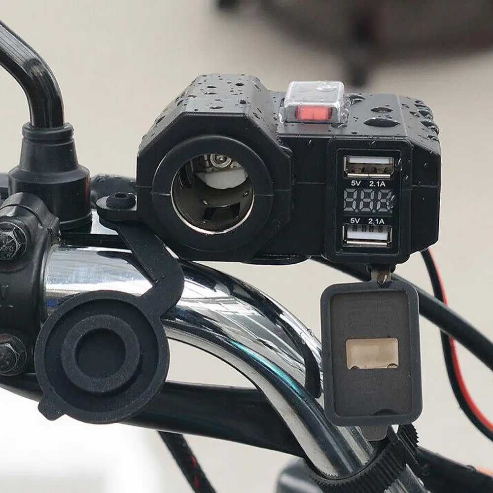 Водонепроницаемое зарядное устройство на руль мотоцикла с двумя USB-портами 12 В 5 2