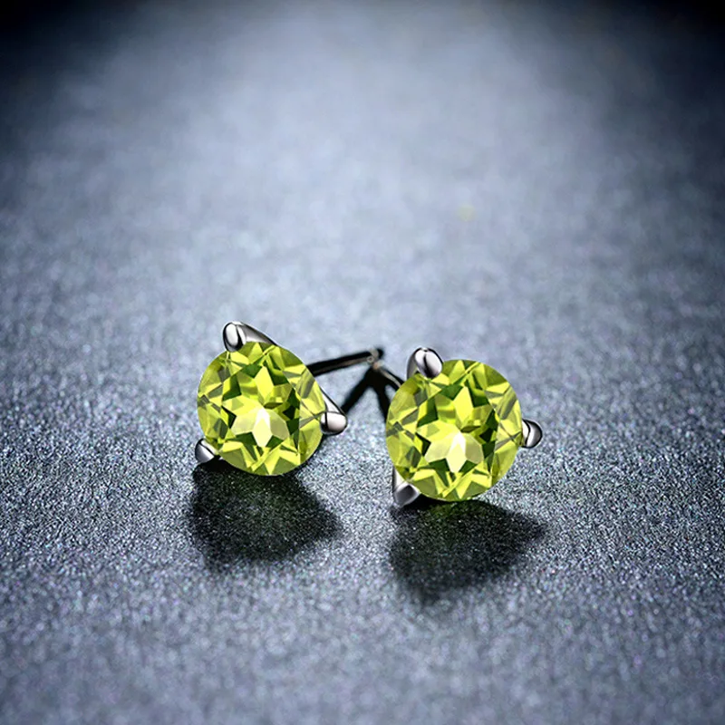 

Sweet accessories Korean simple olivine 925 Sterling Silver Stud jewelry Topaz Earrings