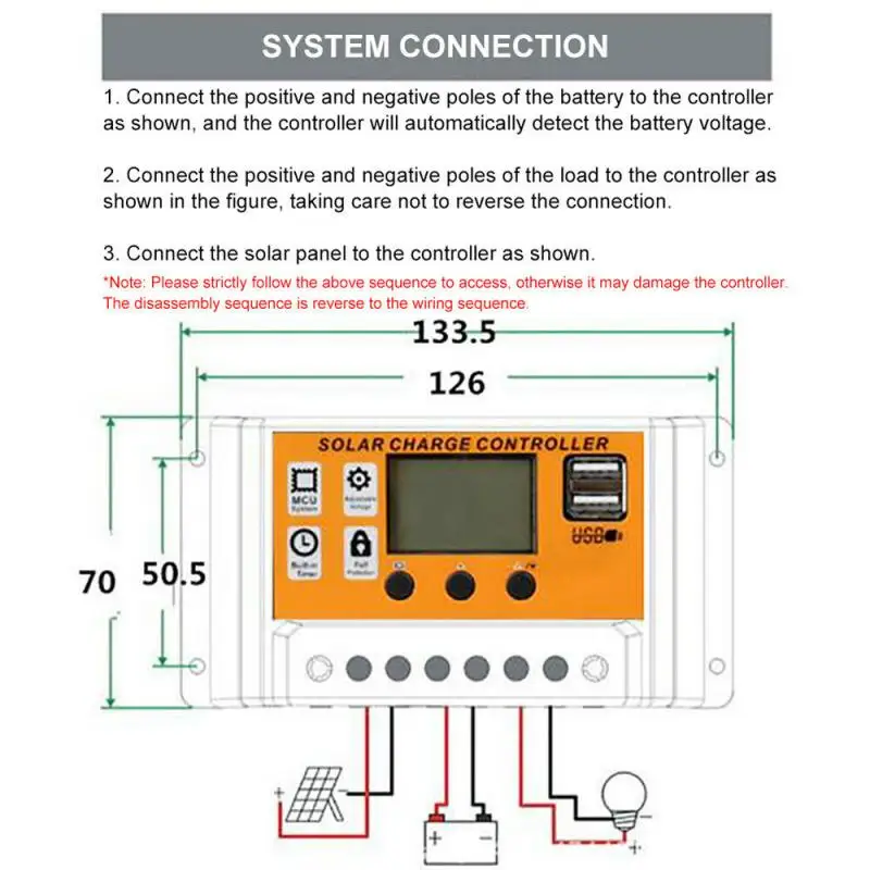

12/24V Digital Solar Controller Dual USB Output Short Circuit Protection Temperature Display Solar Battery Charge Protector