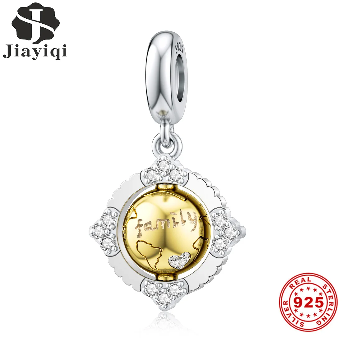 Jiayiqi 925 стерлингового серебра подвесной Глобус для всей семьи модные кулон в