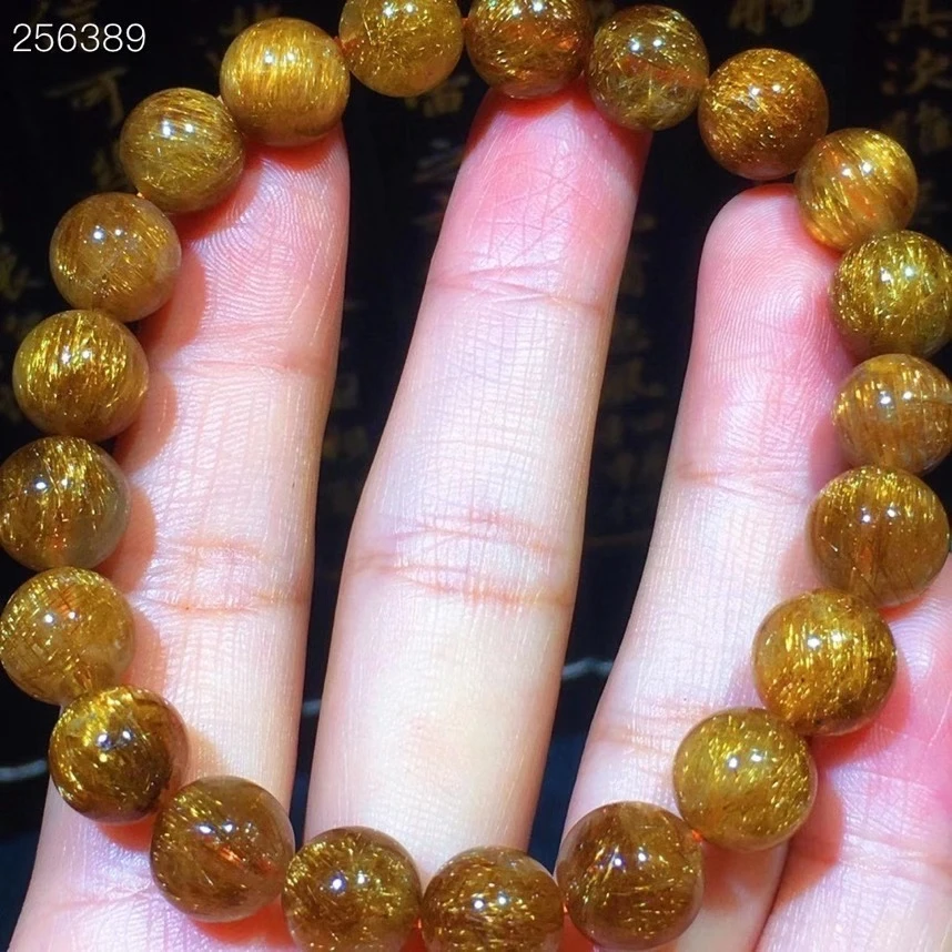 

9.7mm Top Natural Copper Rutilated Quartz Bracelet Clear Round Beads Women Men Cat Eye Wealthy AAAAA