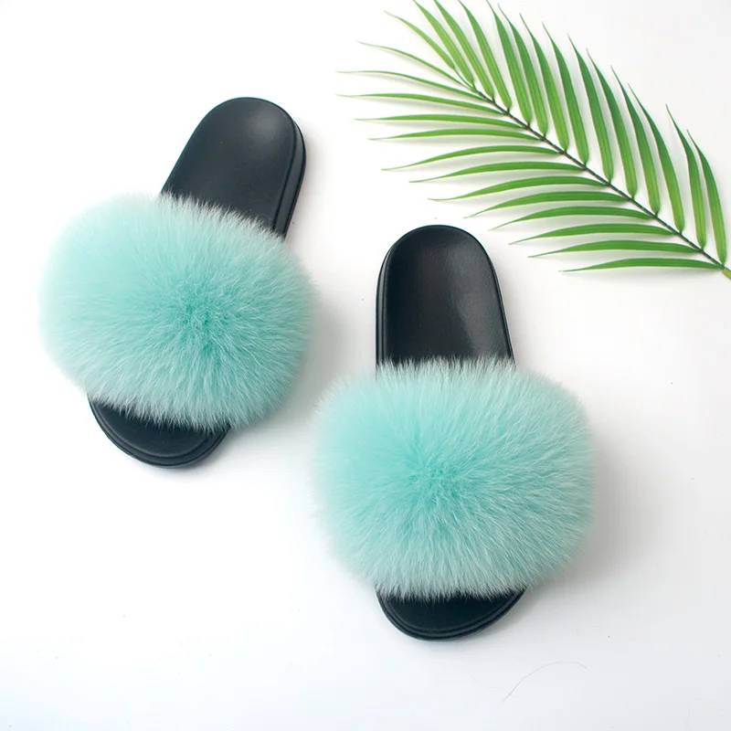 

Women Furry Slides Cute Fox Fur Slide Home Slippers Fluffy Summer Sandals Fury Platform Fuzzy Shoes Indoor Sandalias Mujer 2020