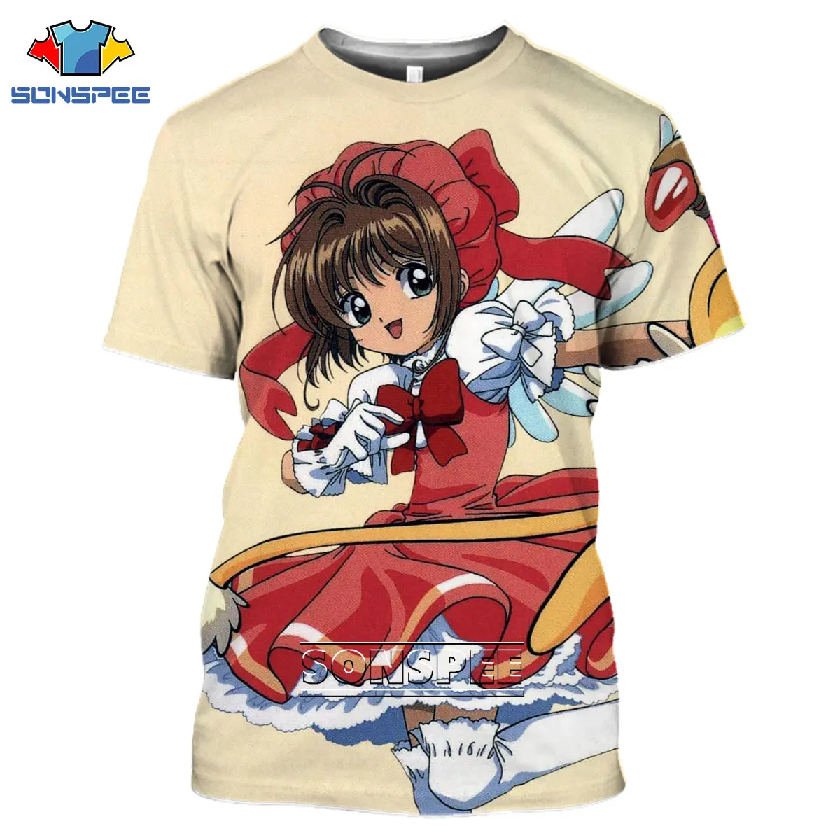 

SONSPEE 3D Anime Sakura Card Captor Printed T-shirt Card Magic Otaku Cute Cartoon Casual Fashion Men's Women's Oversized Shirts